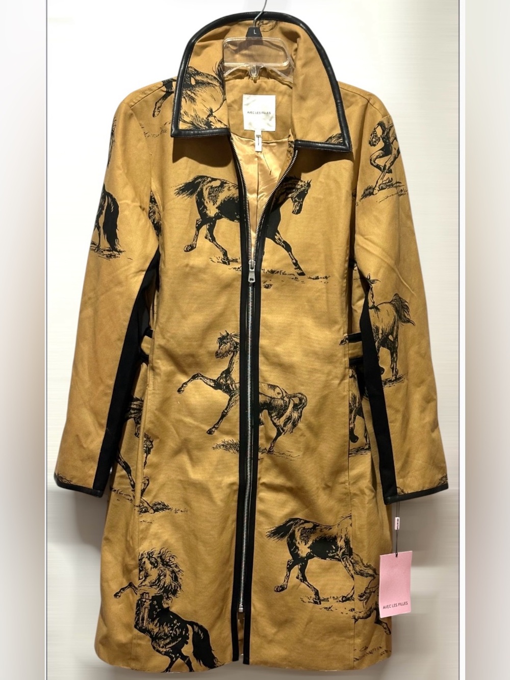 AVEC LES FILLES Horse Print Tan Zip-Front Coat - Size S